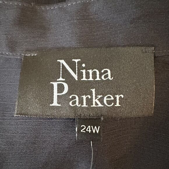 Nina Parker Womens Black Wide Leg Long Sleeve Button-Front Jumpsuit Plus 24W - Picture 10 of 12